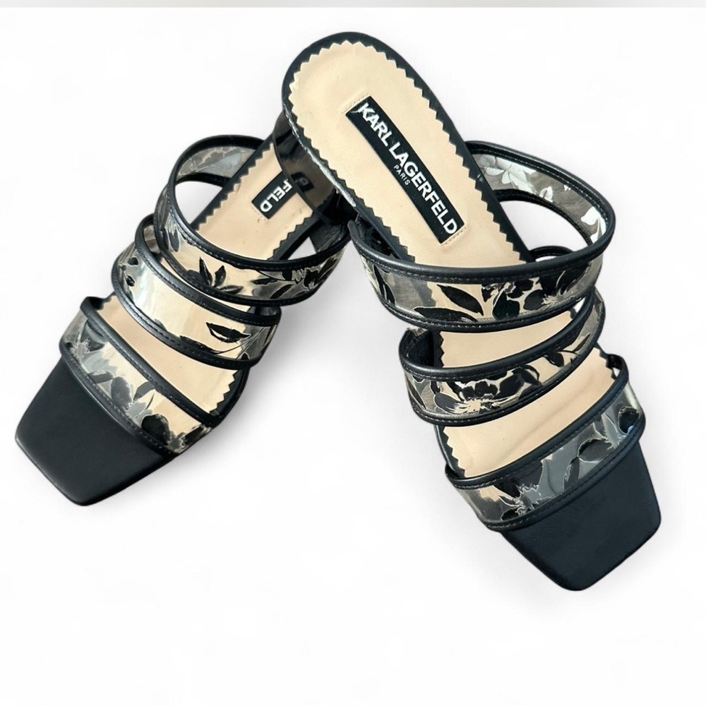 Karl Lagerfeld Black Floral Strappy Mules